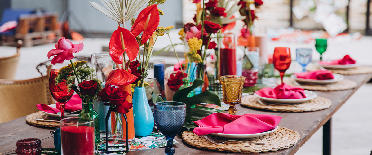 Bright coloured table setting